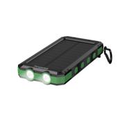 Solcelle powerbank med 10.000 mAh kapacitet og indbygget LED-lys til camping